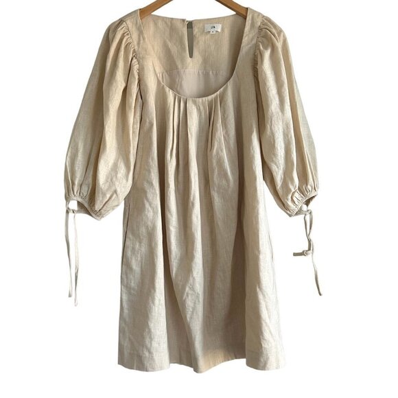 REVOLVE LPA Peasant Style Puffy Sleeve Ecru Cotton Linen Dress US S - Picture 5 of 10